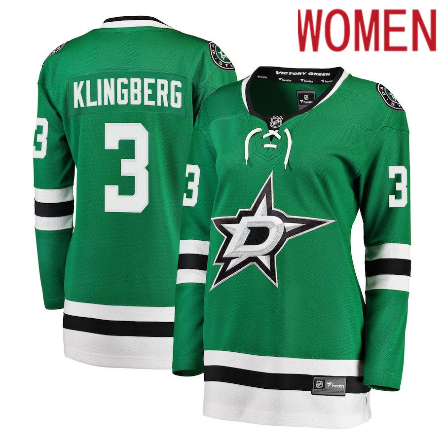 Women Dallas Stars 3 John Klingberg Fanatics Branded Kelly Green Breakaway Player NHL Jersey